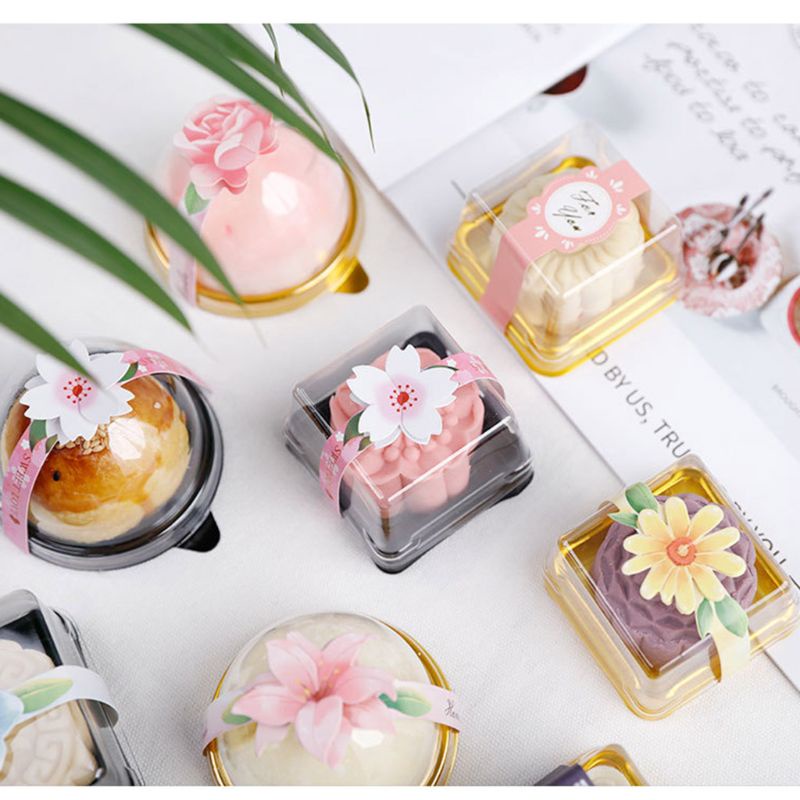 ✿ Set 50 Hộp Đựng Bánh Trung Thu Hình Vuông 63 100g Kèm Giá Đỡ Tiện Dụng