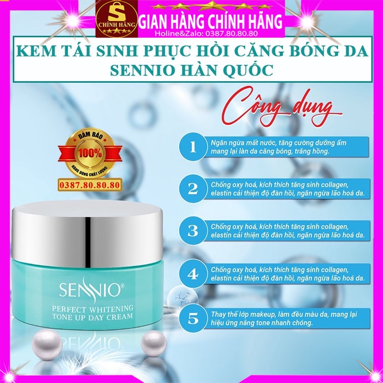 Kem dưỡng trắng căng bóng da mặt Sennio hàn quốc tái sinh phục hồi chống lão hóa da dành cho nam nữ bà bầu ban đêm ngày