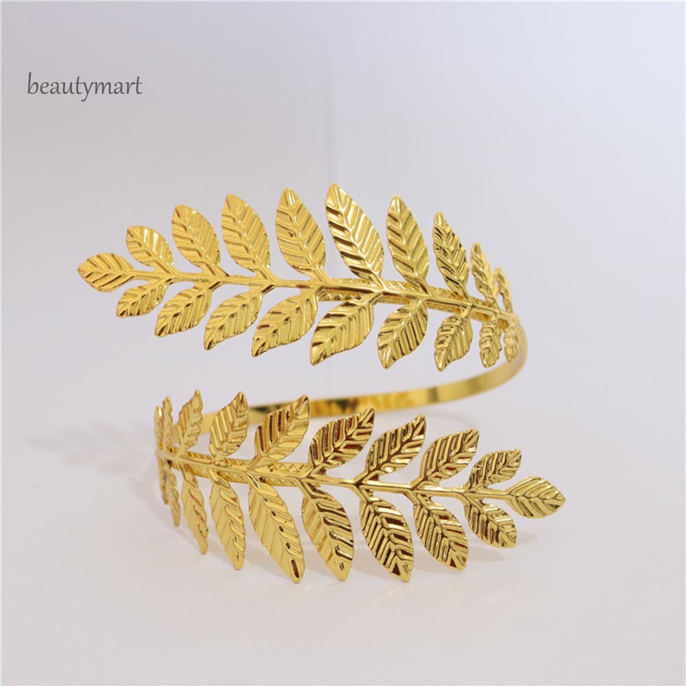 Vòng Đeo Bắp Tay Mở Hình Chiếc Lá Bằng Kim Loại Thời Trang Cho Nữ