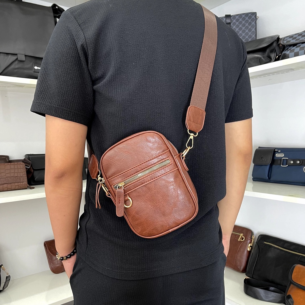 Tùi Da Bò Lì - Chất Da cực Xịn- Đeo chéo Đeo Hông trước &sau- Phong cách Hiện đại