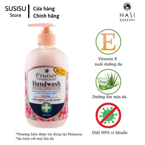 Nước Rửa Tay Fruiser Aloe Vera diệt khuẩn 99% (500ml)