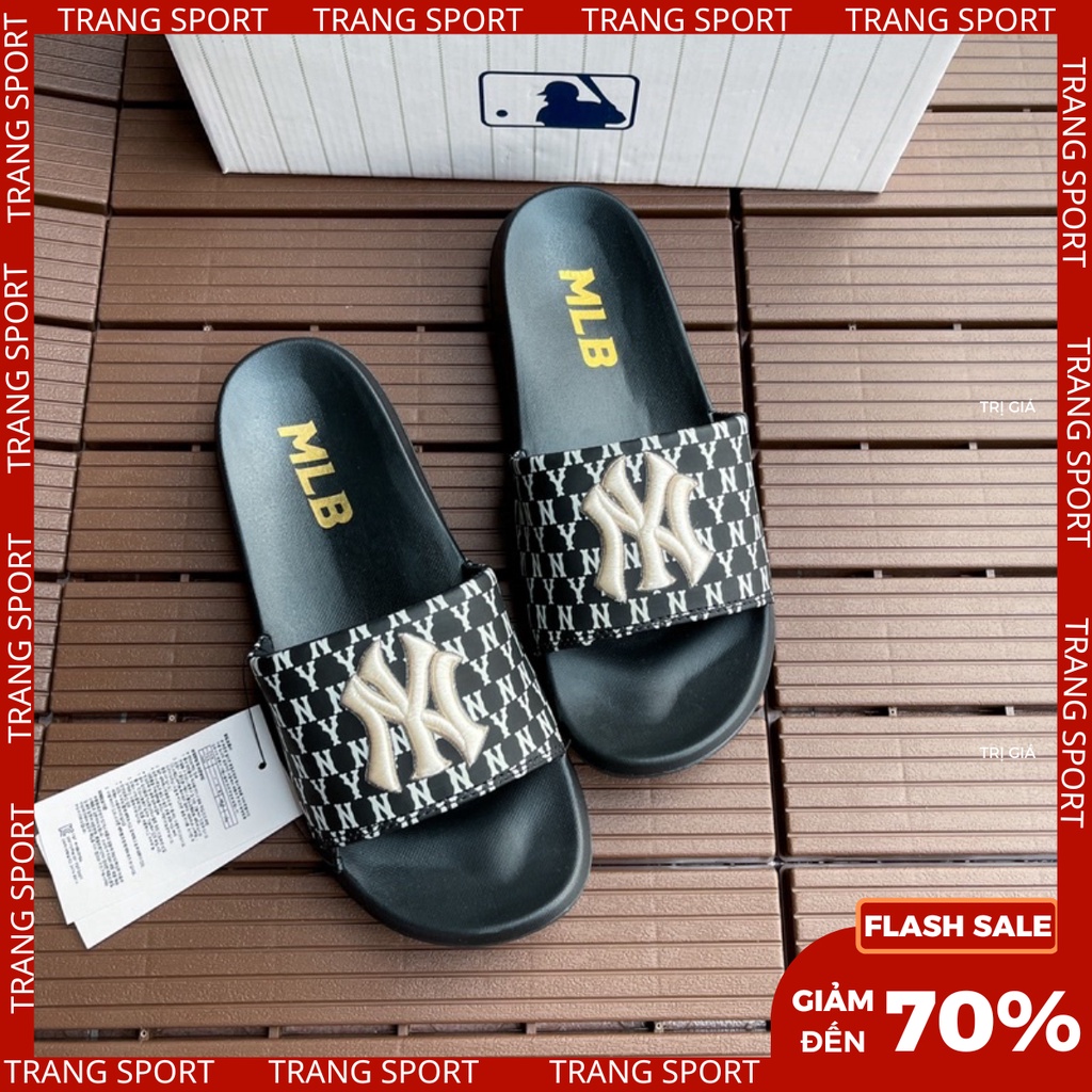 Dép 𝗠𝗟𝗕 quai ngang nam nữ MONOGRAM BLACK cao cấp Fullbox