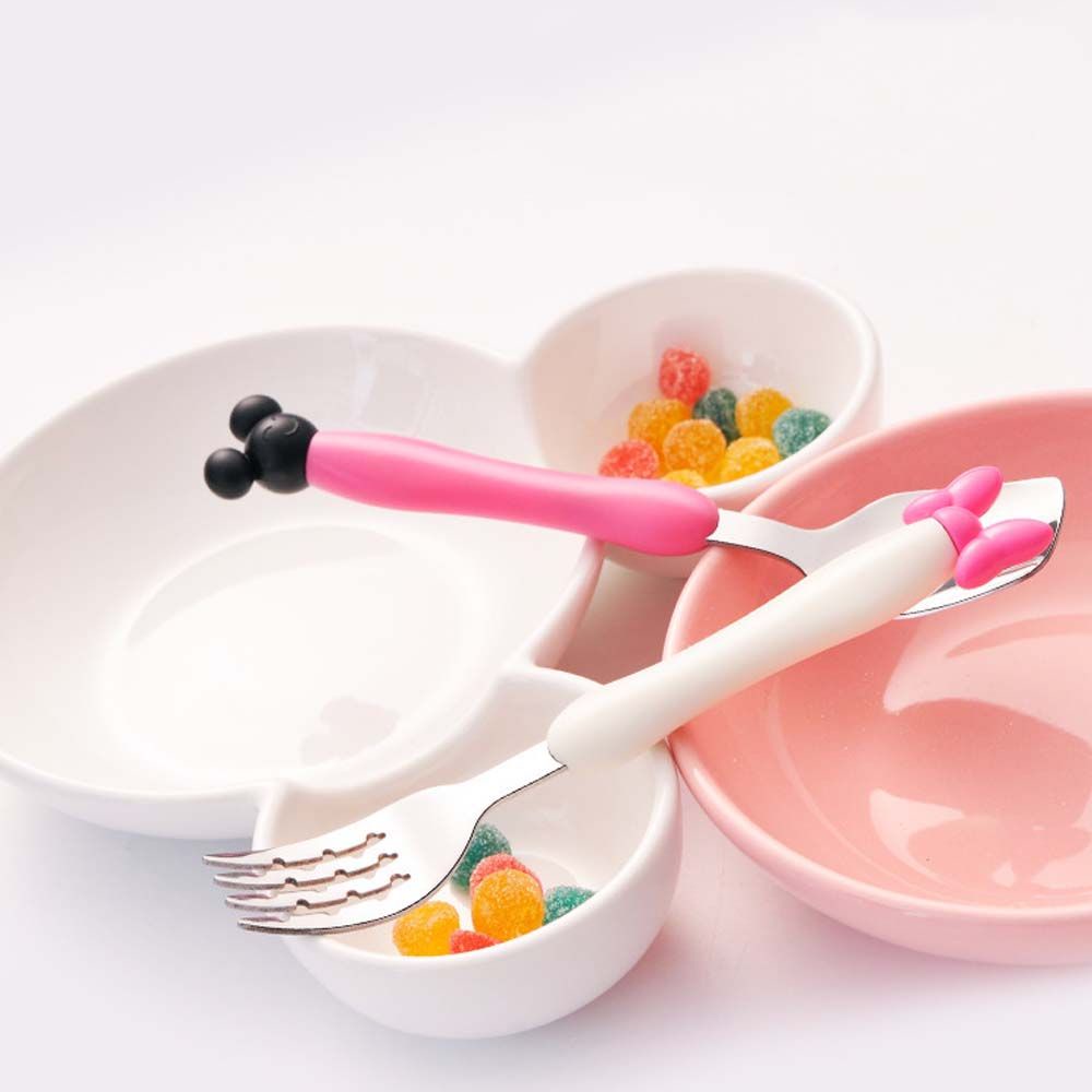 Bộ muỗng nĩa bằng thép không gỉ 2 món họa tiết hoạt hình cho bé