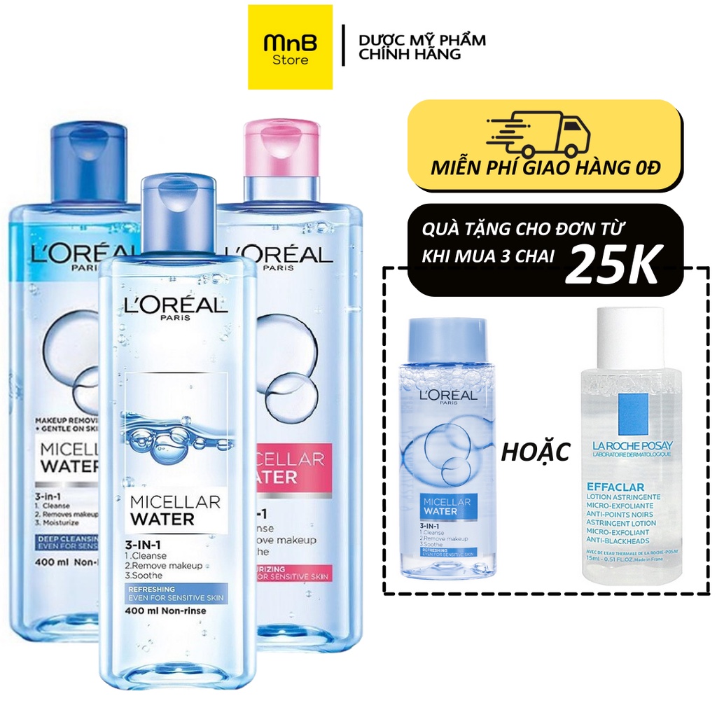 Nước tẩy trang Loreal - L'Oreal Paris 3-in-1 Micellar Water làm sạch sâu dịu nhẹ