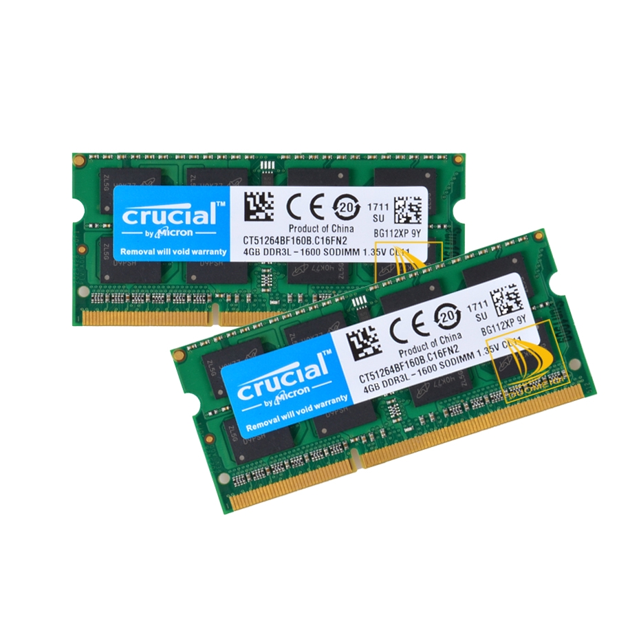 Crucial 2PCS 4GB 2RX8 PC3L-12800S DDR3 1600Mhz 204Pin Bộ nhớ máy tính xách tay RAM 16GB