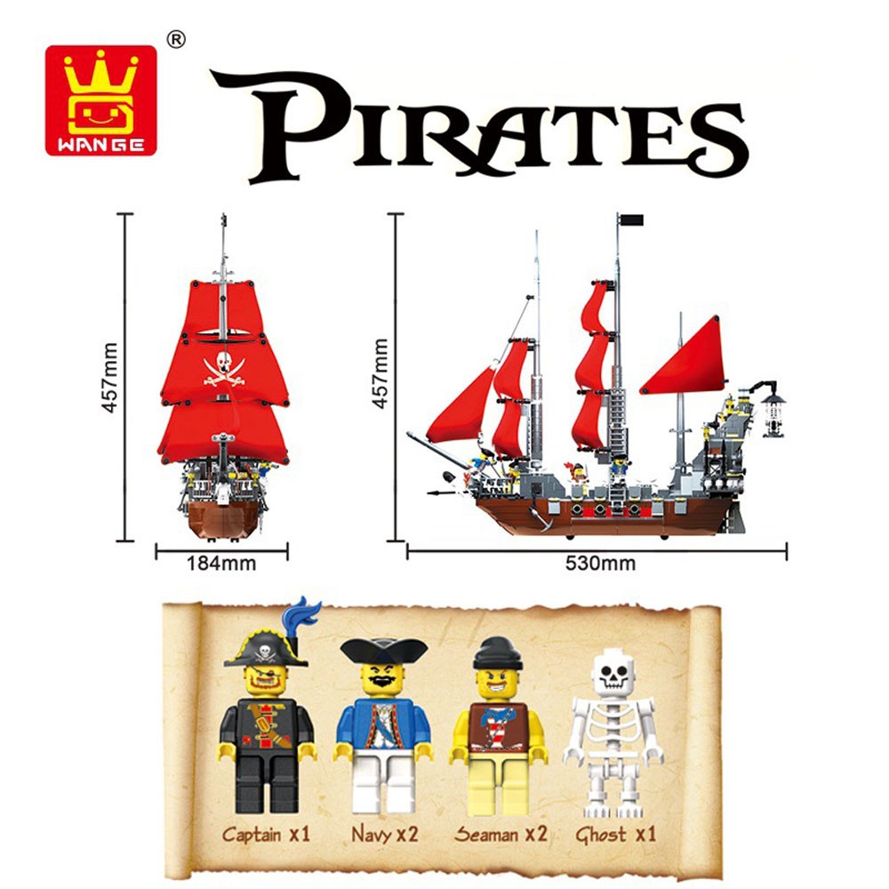 Đồ chơi Lắp ráp giáo dục Mô hình Wange 53041 Black Beard Pirate Ship Tàu cướp biển Râu đen