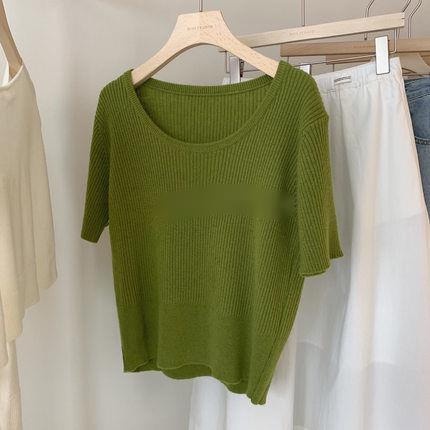 Áo Thun Dệt Kim Ngắn Tay Cổ Tròn Dáng Rộng Thời Trang Mùa Hè Cho Nữ