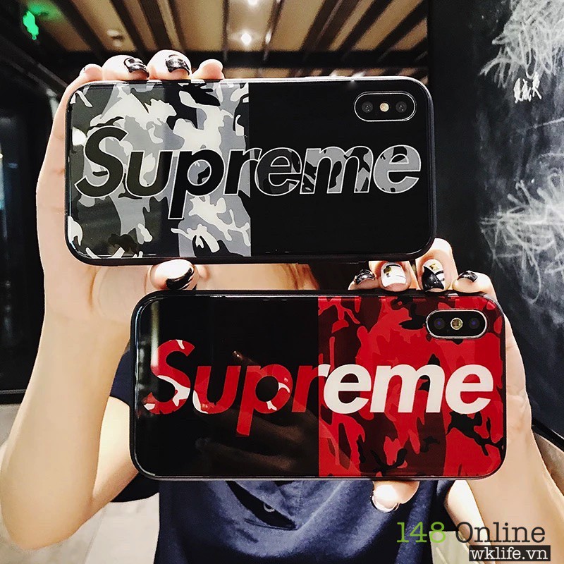 Ốp iPhone Supreme  Viền Dẻo Mặt Lưng Kính