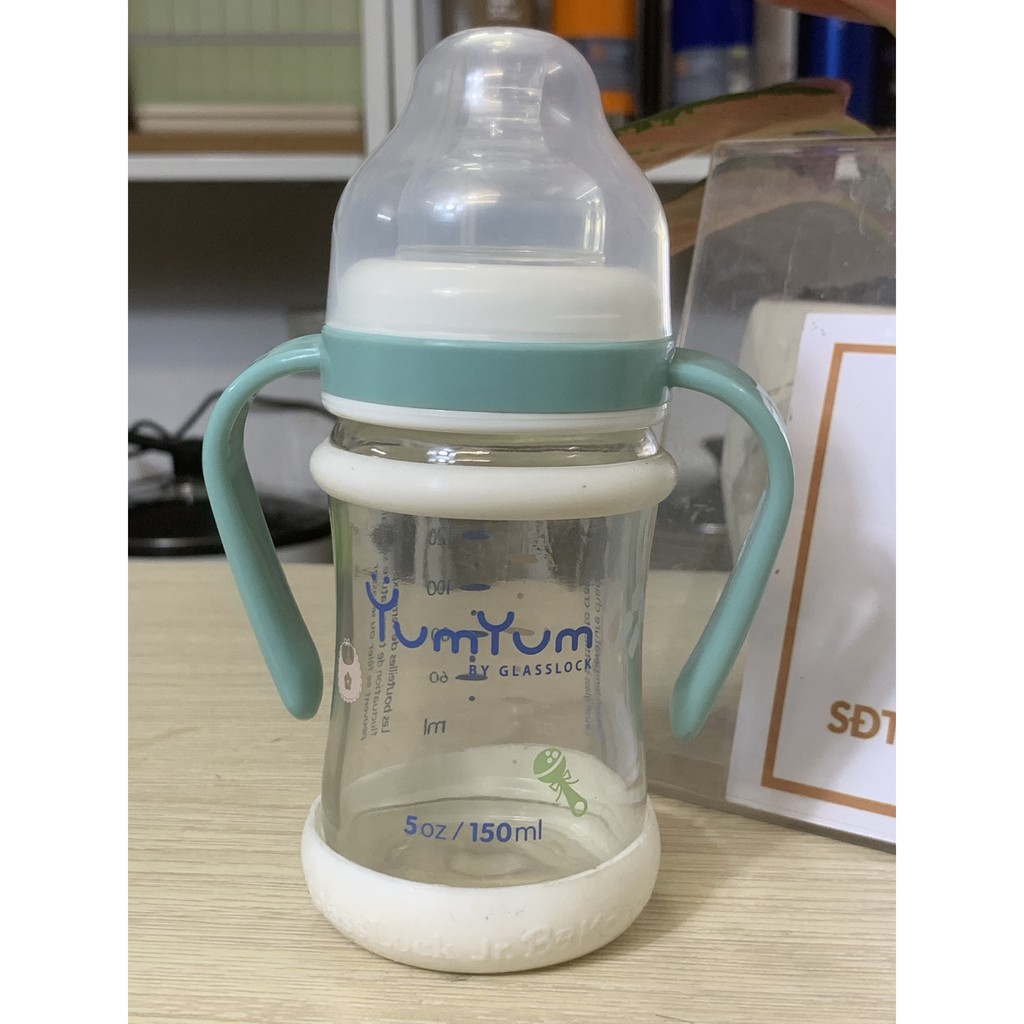 Bình sữa thủy tinh Hàn Quốc cho bé Yum Yum glasslock có tay cầm dung tích 150ml IG790