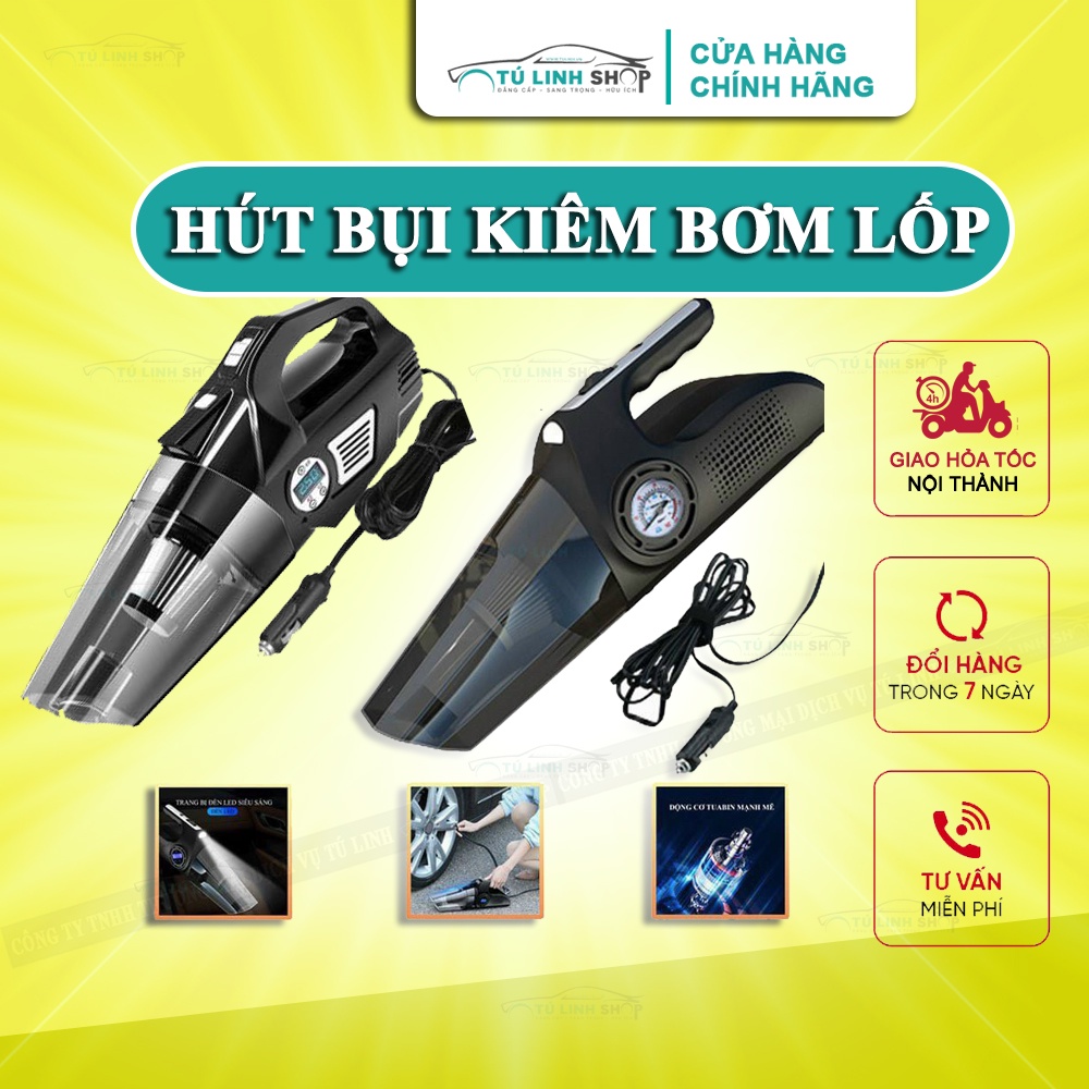 Máy hút bụi kiêm bơm xe, đo áp suất lốp cho xe hơi 4 in 1