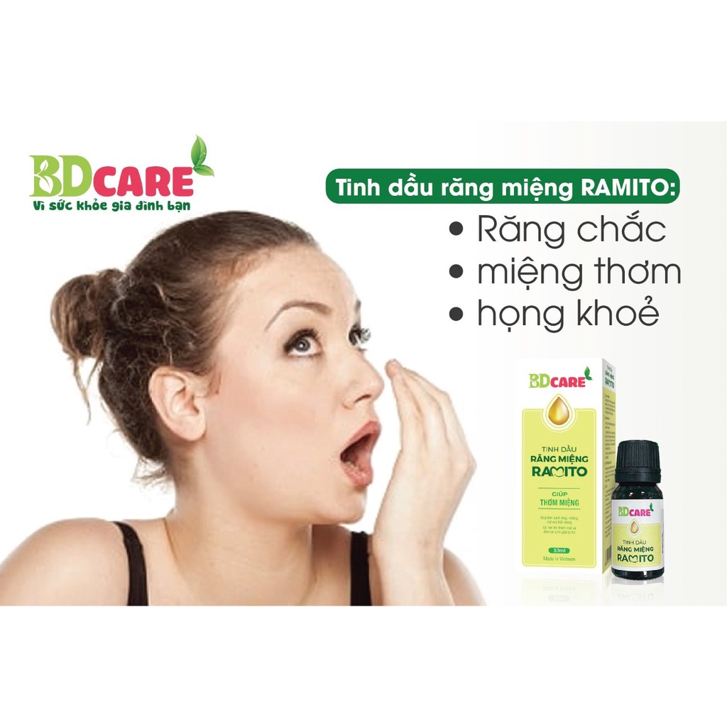 Tinh dầu răng miệng Ramito làm sạch, tạo hơi thở thơm mát, phòng ngừa và hỗ trợ giải quyết các vấn đề răng miệng lọ 10ml