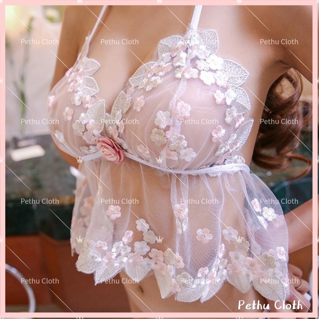 （Q1,HCM）❤️Váy Ngủ Nữ❤️Set Đồ Ngủ ❤️ Đầm ngủ xuyên thấu 2 dây kèm Freesize 40-65kg---006