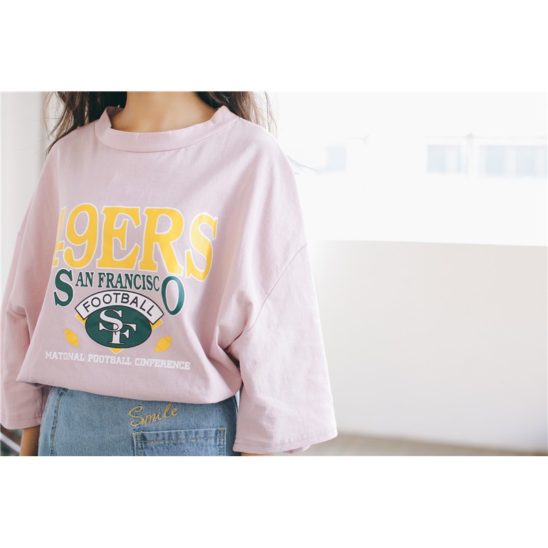 Áo thun tay lỡ nữ oversize 49ERS
