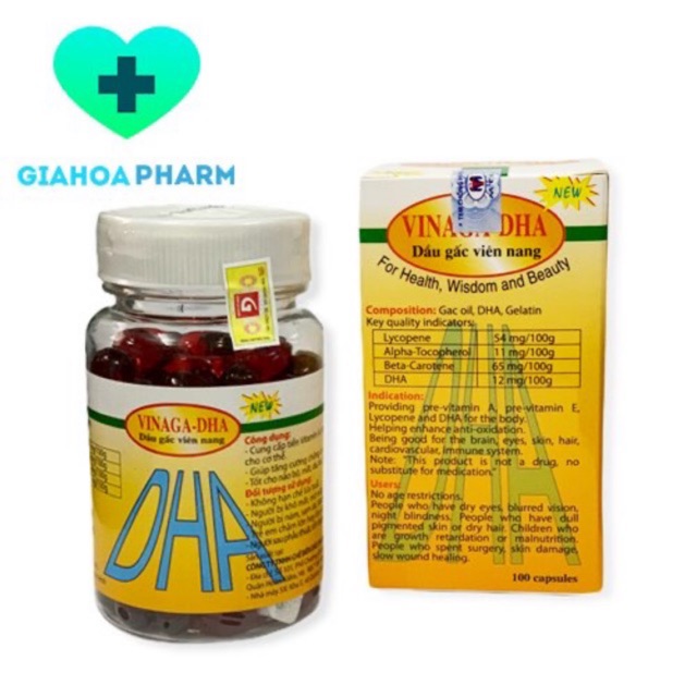 Vinaga DHA - Dầu gấc bổ sung vitamin A, E, DHA giúp sáng mắt, tăng thị lực, giảm khô, mờ, quáng gà, nám, sạm, lão hóa da