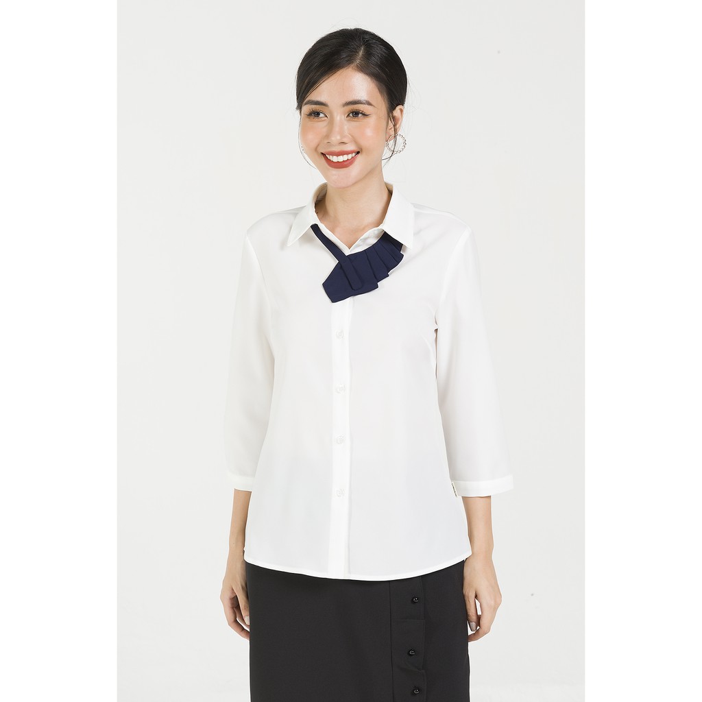 ÁO Sơ Mi Nữ Trắng Tay Lỡ Phối Nơ Cổ Tháo Rời Lamer L61H20Q026