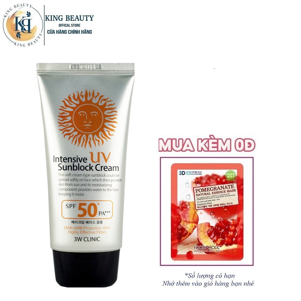 Kem chống nắng cấp nước bảo vệ da dịu nhẹ 3W Clinic Intensive UV Sunblock Cream SPF 50 PA+++ 70 ml