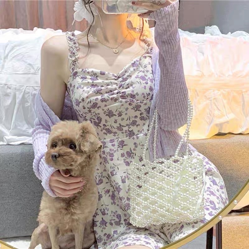 Set áo len khoác mỏng + váy 2 dây ngọt ngào Ulzzang 🌷
