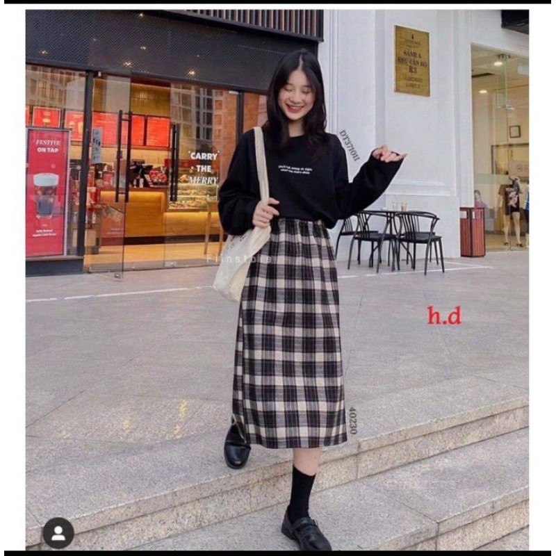 chân váy caro dài(VNXK)