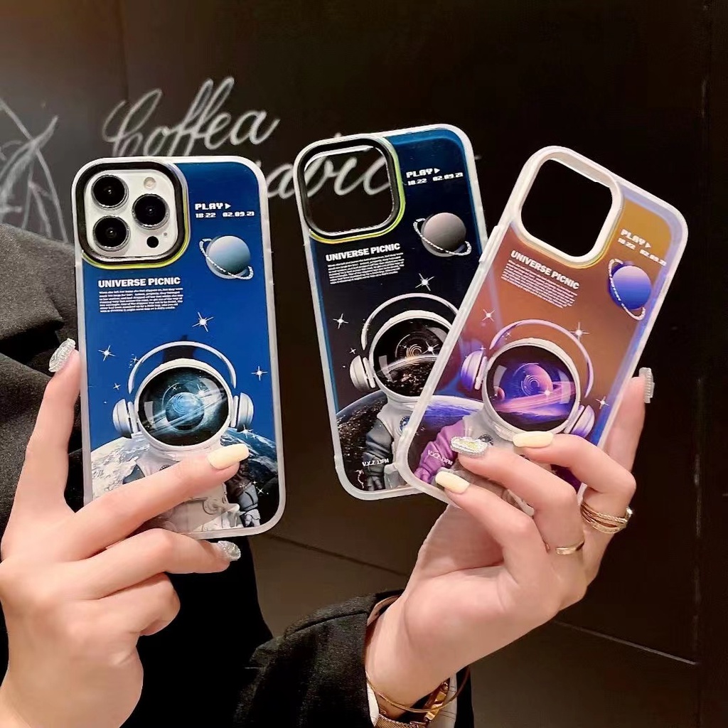 Ốp Điện Thoại Acrylic In Hình Phi Hành Gia Màu Laser Cho Iphone 13 12 11 Pro MAX XR X XS MAX