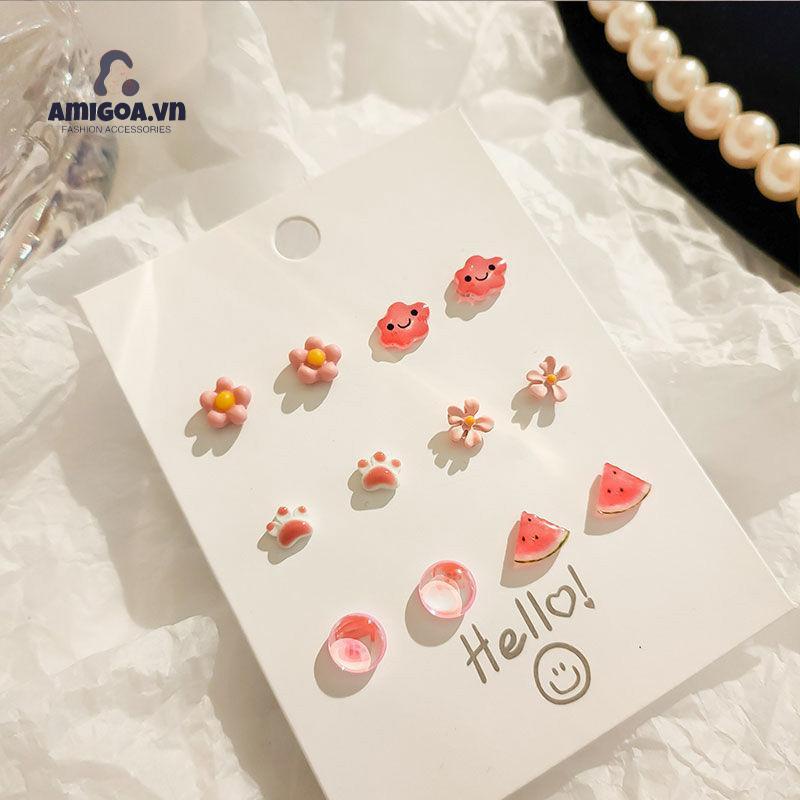 ✨✨Bộ Khuyên Tai Xỏ Lỗ Họa Tiết Phun Sơn Màu Đơn Giản Tươi Mới Cho Nữ