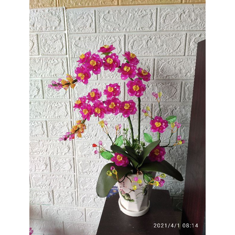 Chậu hoa lan đá pha lê thành phẩm ( Có bán nguyên liệu )
