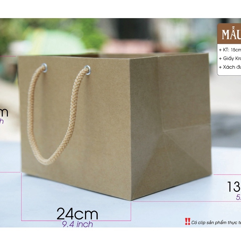 25 cái - Túi giấy kraft đựng hộp thức ăn, hộp thực phẩm, hộp cơm = Túi số 38