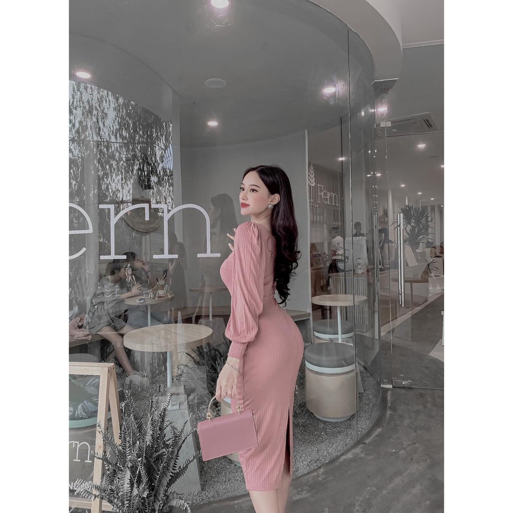 Đầm Body Tay Phồng Gân Đũa Dày Dặn