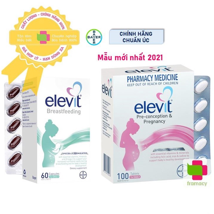 Vitamin tổng hợp Elevit Bầu, Úc (100 viên) bổ sung Vitamin C, D3, Axit Folic cho mẹ bầu, mẹ sau sinh