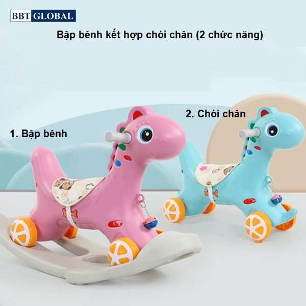 [ TẶNG KÈM GẤU PHÁT NHẠC]Ngựa bập bênh kết hợp chòi chân kiểu mới RK-524M