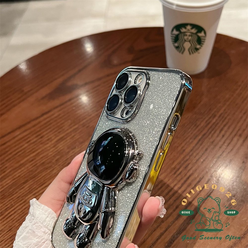 Ốp Điện Thoại Trong Suốt Kèm Giá Đỡ Hình Phi Hành Gia Lấp Lánh Cho Iphone 14 / 13 Promax