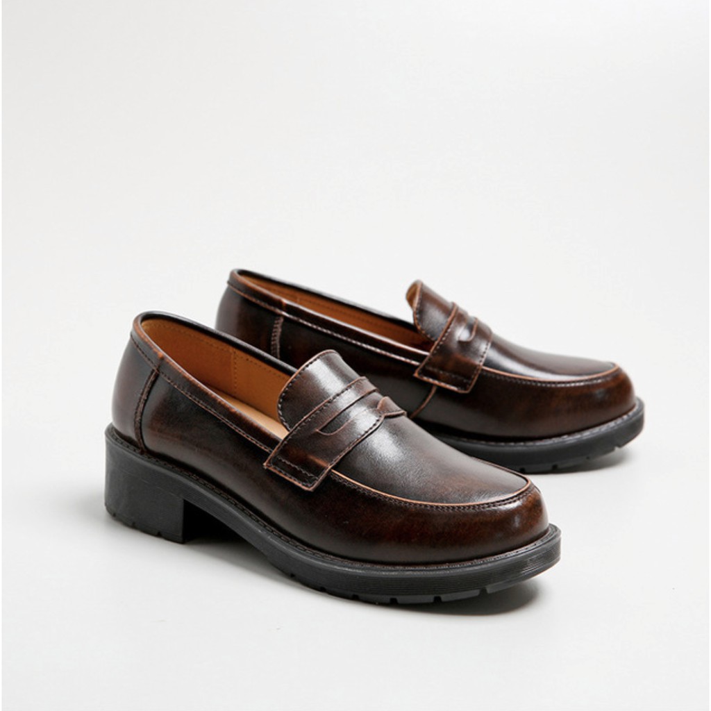 Giày Loafer - Giày Loafer nữ Li retro da bò thật phong cách vintage