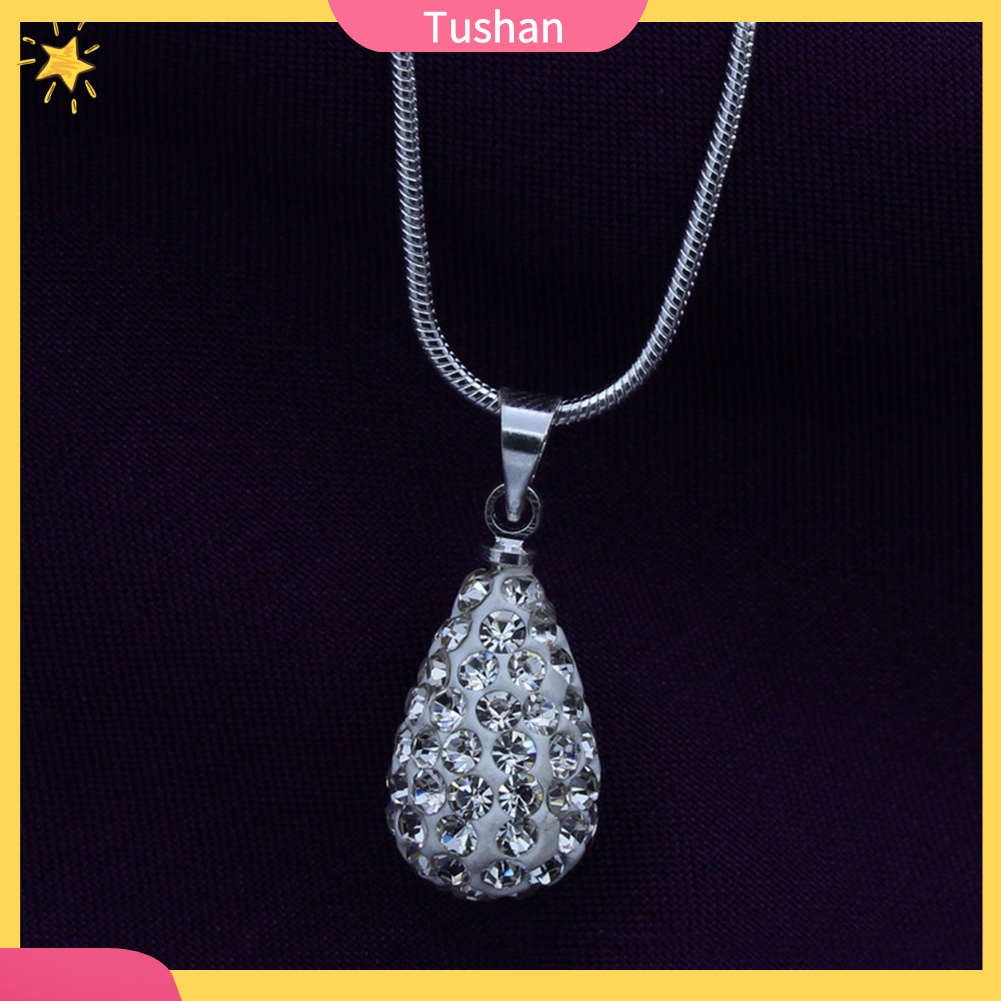 TUSH_Women's Shiny Silver Plated Rhinestone Water Tear Drop Necklace Pendant Chain