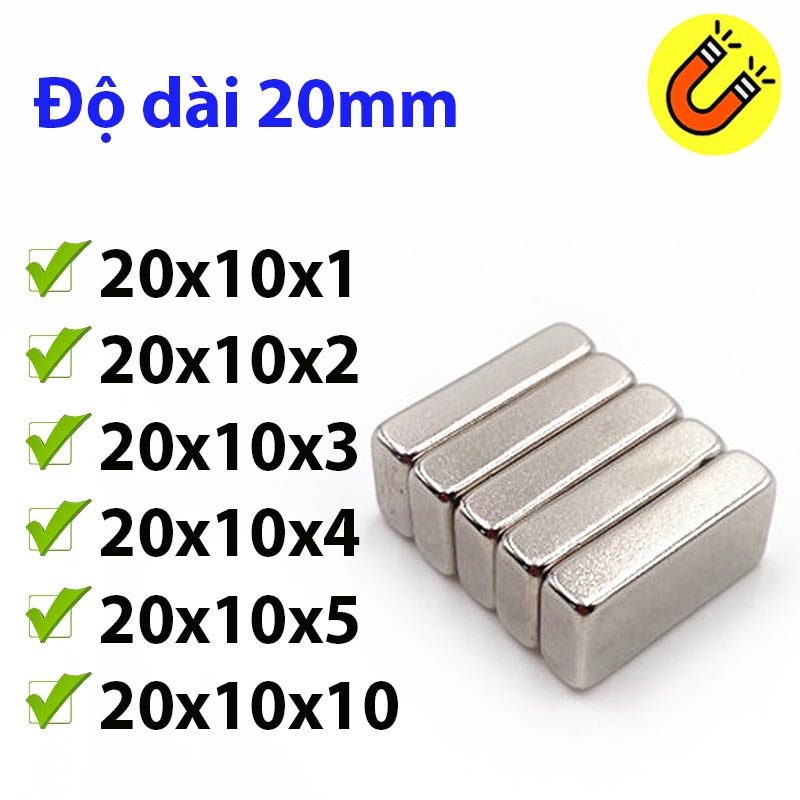 Nam châm đất hiếm 20x10x1/2/3/4/5/10mm từ tính N35