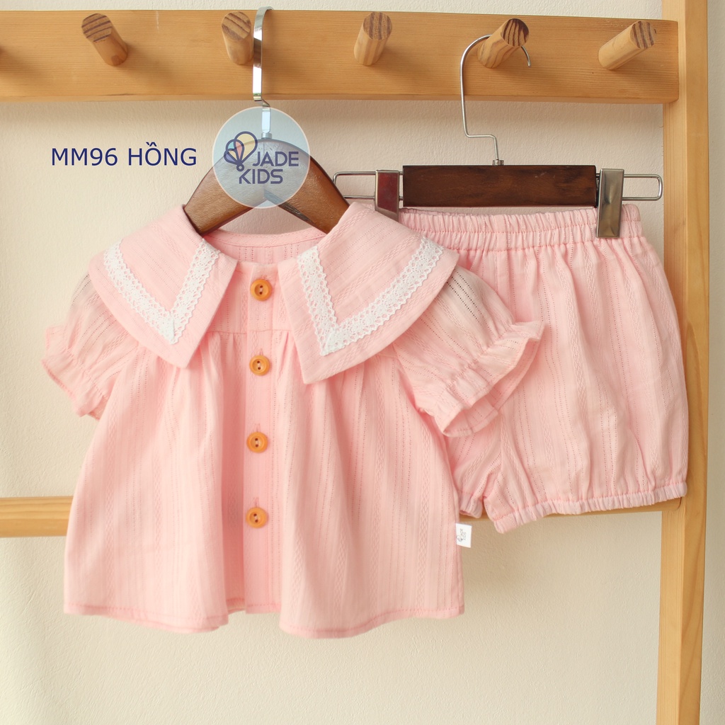 Đồ bộ bé gái, Quần áo bé gái Jadekids mẫu cộc tay cổ sen chất vải mềm mát cổ áo phối ren xinh điệu cho bé từ 7 tới 17kg
