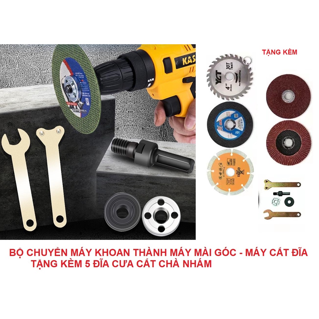 (HCM) Bộ Chuyển Đổi Máy Khoan Thành Máy Mài Góc Máy Cắt Máy Cưa Đĩa Cầm Tay Kèm 5 Đĩa Cưa Mài Cắt Chà Nhám Đa Năng