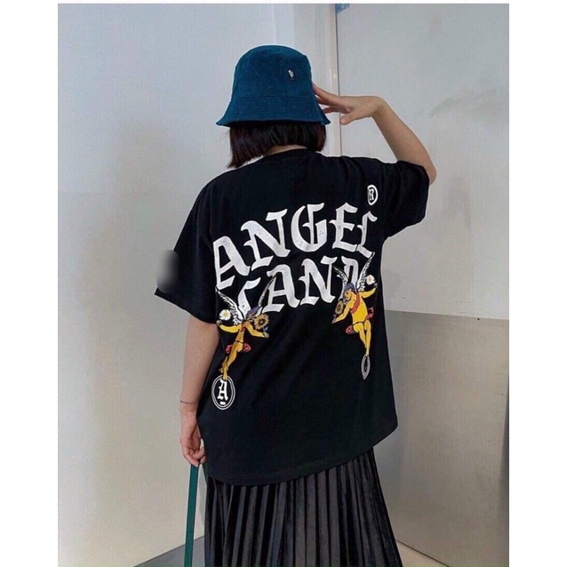 Áo thun cotton tay lỡ dáng rộng unisex Angel freesize 38-65kg