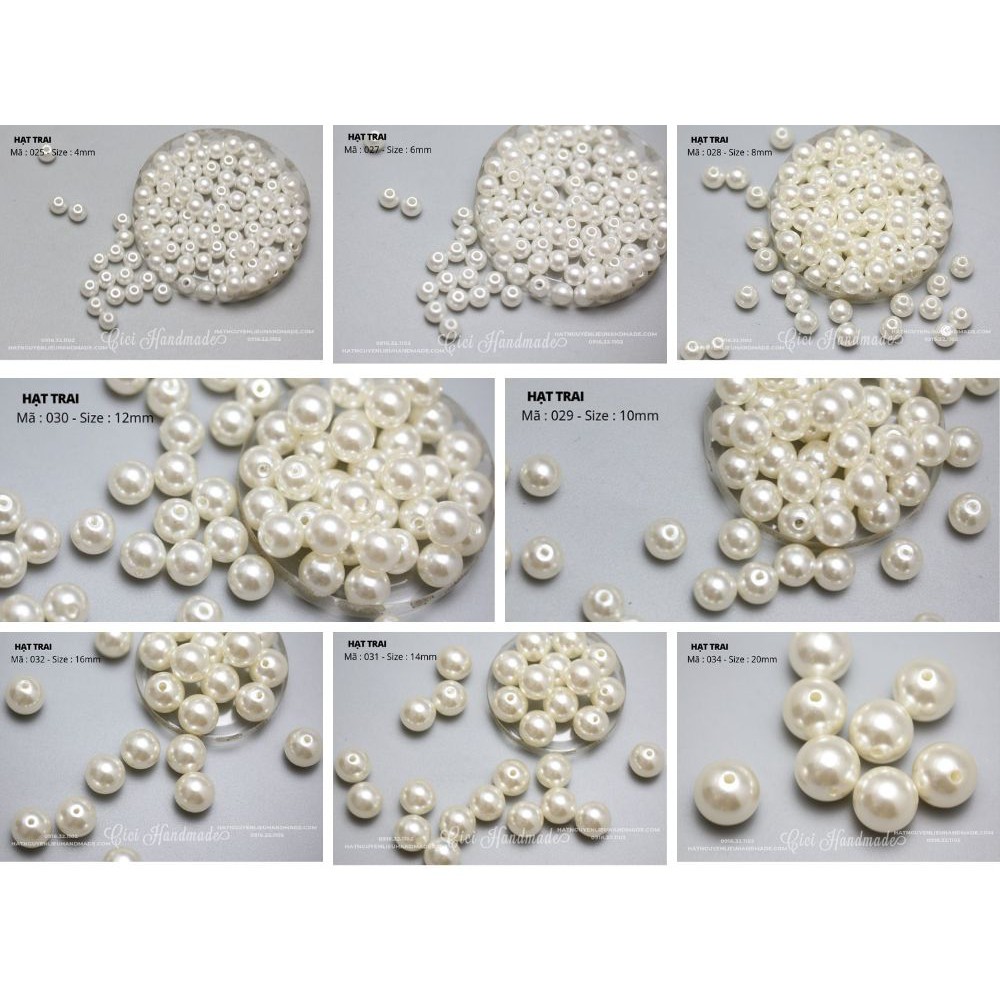 Hạt trai nhân tạo trắng ngà size 3-12mm Cici Handmade chuyên hạt đá hạt cườm hạt trang sức tự làm