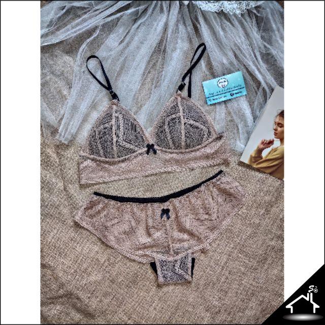 Bộ đồ lót sexy by Nhà Sò ren nâu đất quần tam giác NS063
