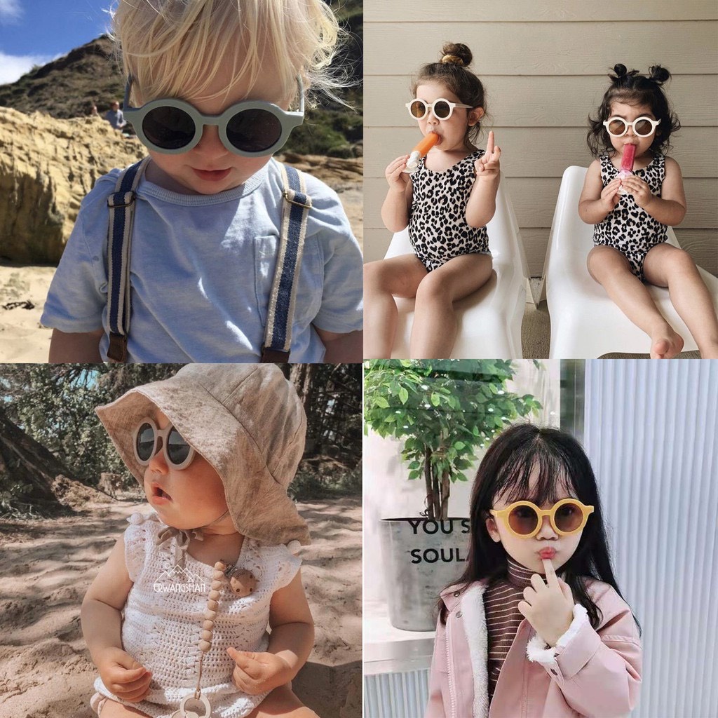 Kính Mát Gọng Tròn Chống Tia Uv Phong Cách Vintage Thời Trang Cho Bé