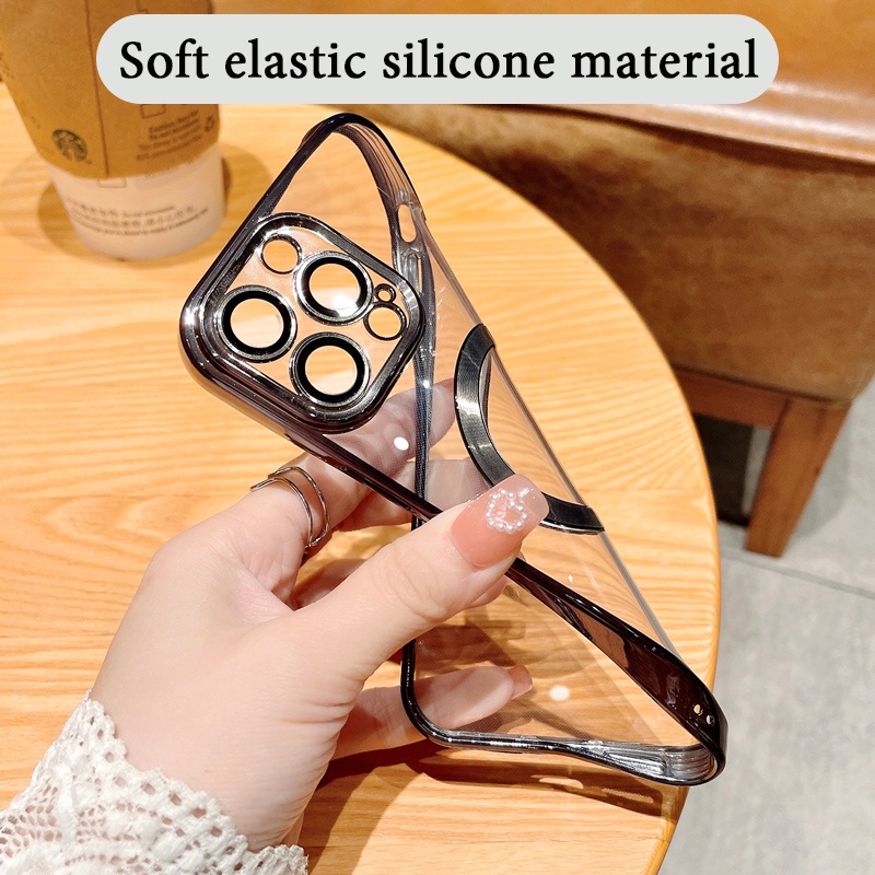 Ốp Điện Thoại Mềm Trong Suốt Mạ Viền Bảo Vệ Ống Kính Sạc Không Dây Cho iPhone 14 12 13 Pro Max 14 Plus