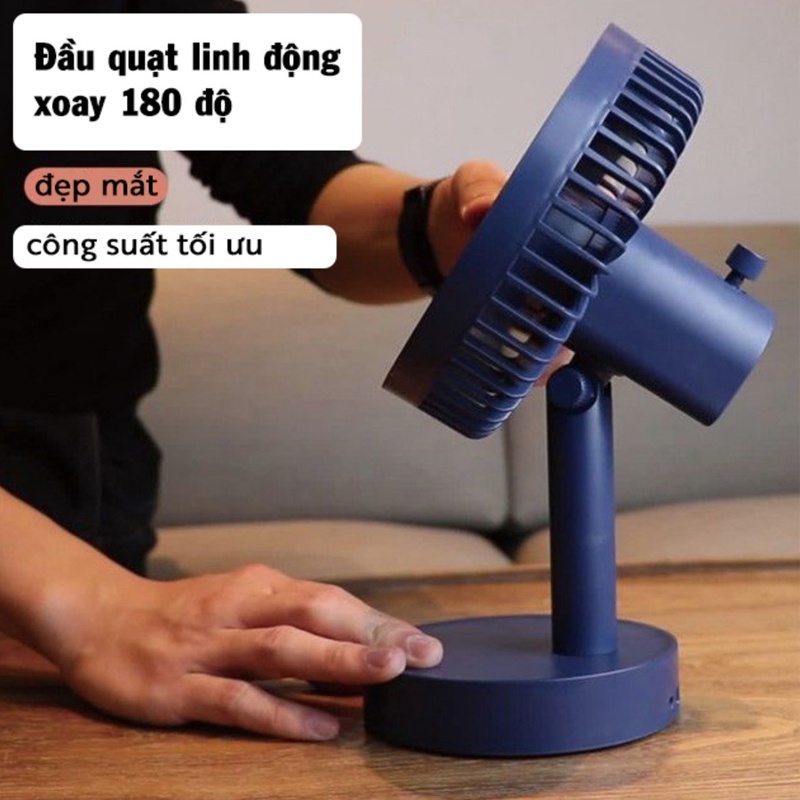 Quạt mini tích điện để bàn đa năng kiêm đèn ngủ tiếng ồn thấp, xoay 180 độ cổng sạc USB thích hợp cho dân văn phòng 6687