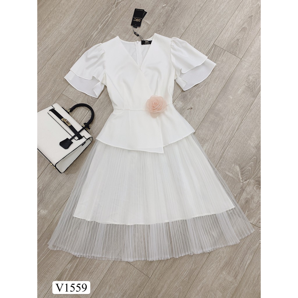Váy trắng liền cổ V V1559 - Đẹp Shop DVC (Kèm ảnh thật trải sàn do shop tự chụp) | BigBuy360 - bigbuy360.vn