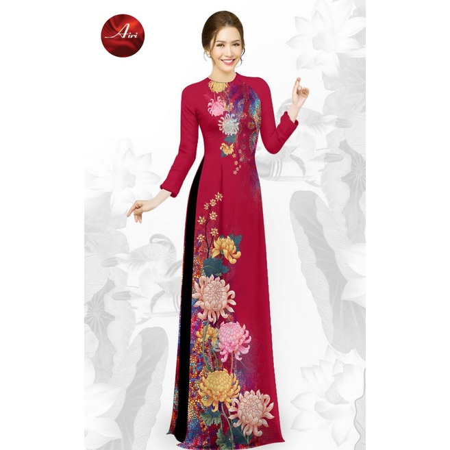 Áo dài nữ họa tiết hoa nền nâu bã trầu quý phái - Áo dài Airi