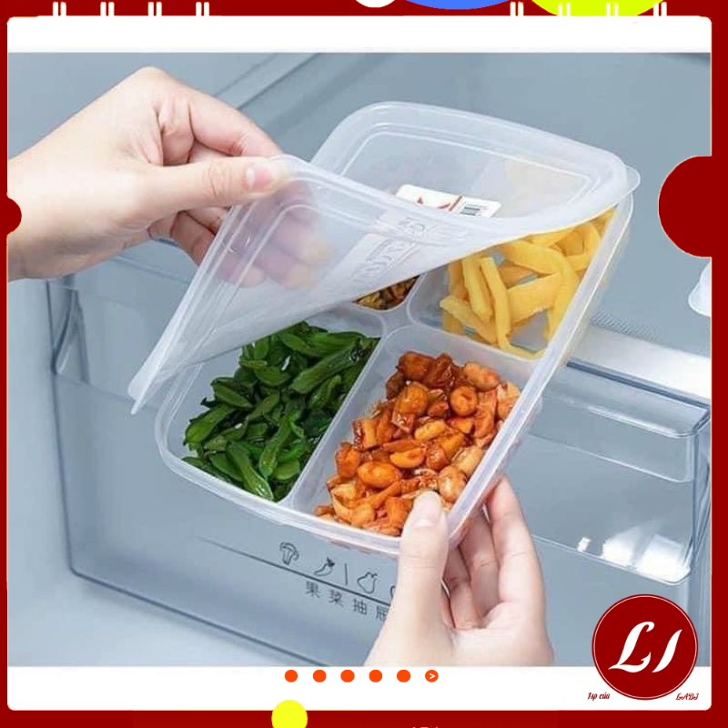 Hộp nhựa mini 4 NGĂN CÓ NẮP đựng thức ăn nhỏ gọn tiện lợi( 4 ngăn)