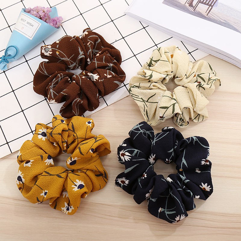 Dây cột tóc vải scrunchies hoa văn, đồ buộc tóc crunchies caro phụ kiện tóc