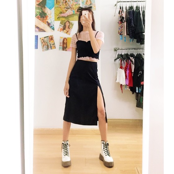 DALLA Chân váy xẻ đùi dài đen DALLA SAIGON