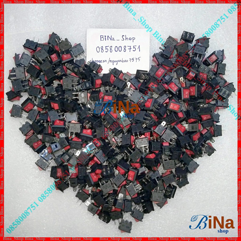 [10 cái] Công tắc bập bênh 10x15mm 6A 250V đỏ / đen