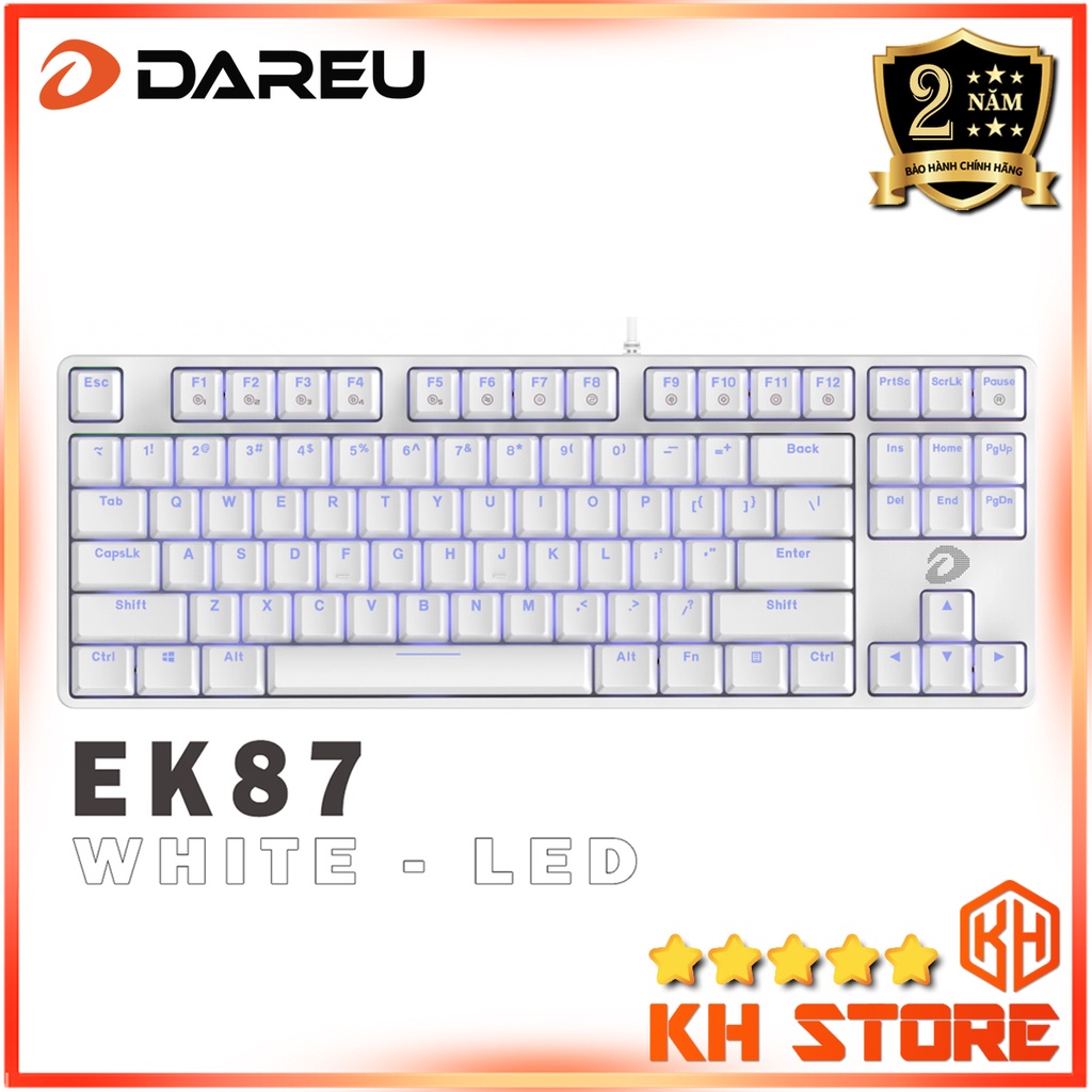 Bàn phím cơ Gaming, chơi game có dây DAREU EK87 WHITE (ICE-BLUE LED, Blue/ Brown/ Red D switch) - EK