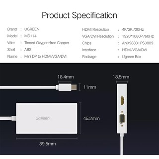 Cáp Mini DisplayPort ra HDMI DVI VGA Cao Cấp UGREEN