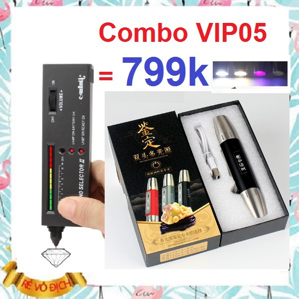 Combo Máy đo đá quý + Đèn soi đá mạnh 3 màu ánh sáng (Trắng Vàng Tím) . Đầy đủ phụ kiện kèm theo.